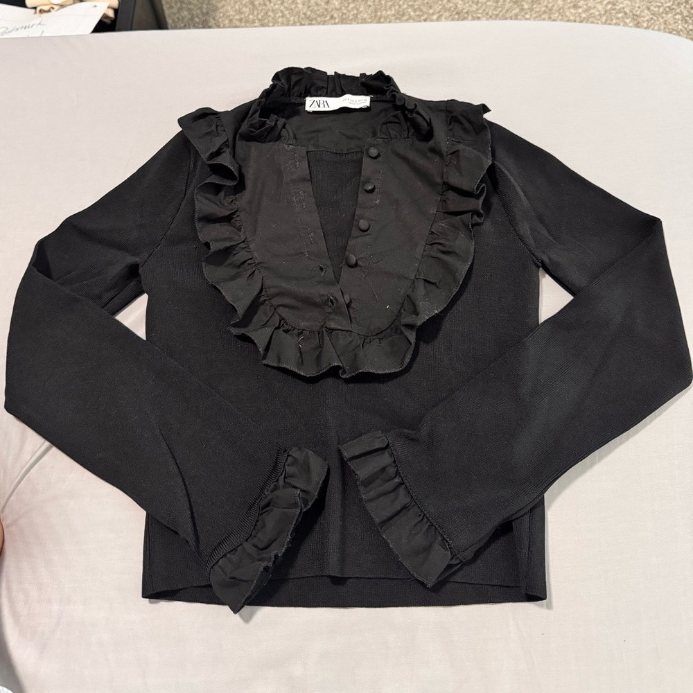 Zara Black Ruffle Detail Blouse